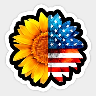 Patrioctic Sunflower American Flag 4th Of July Sticker